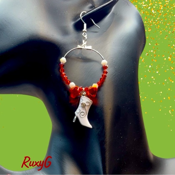 Orange 🍊 and Silver White Boot 👢 Earrings - Picture 4 of 6
